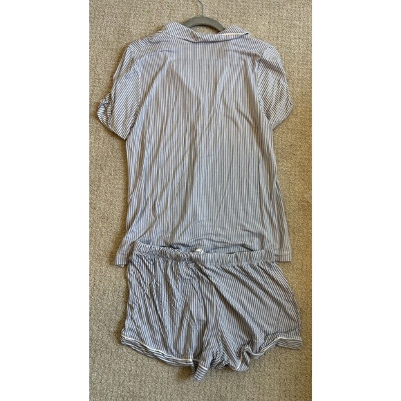 Victoria Secret Modal Soft Easy Fit Shorts Pajama Set M Blue Variegated Stripe - Picture 4 of 4